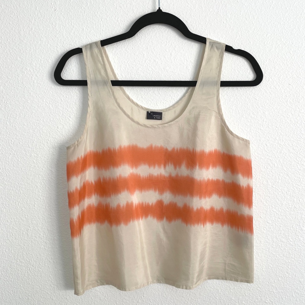 Sparkle & Fade 100% Silk Tie Dye Tank Top Cream Orange Stripe Small